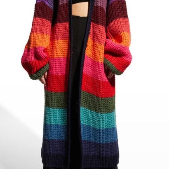 Farm Rio Oversized Long Multicolored Striped Cardigan Gently Loved Some Piling - Picture 3 of 6
